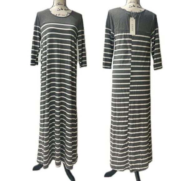 Exist Maxi Dress 3/4 Sleeve Stripe Ribbed Size Medium versatile chic BEACHY - Picture 1 of 16